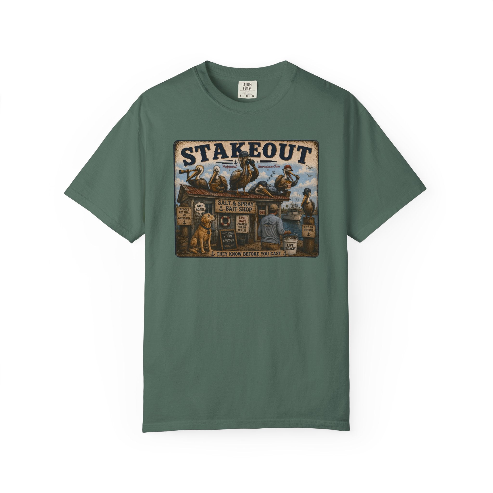 Stakeout Tee — Funny Pelican Bait Shop T-Shirt