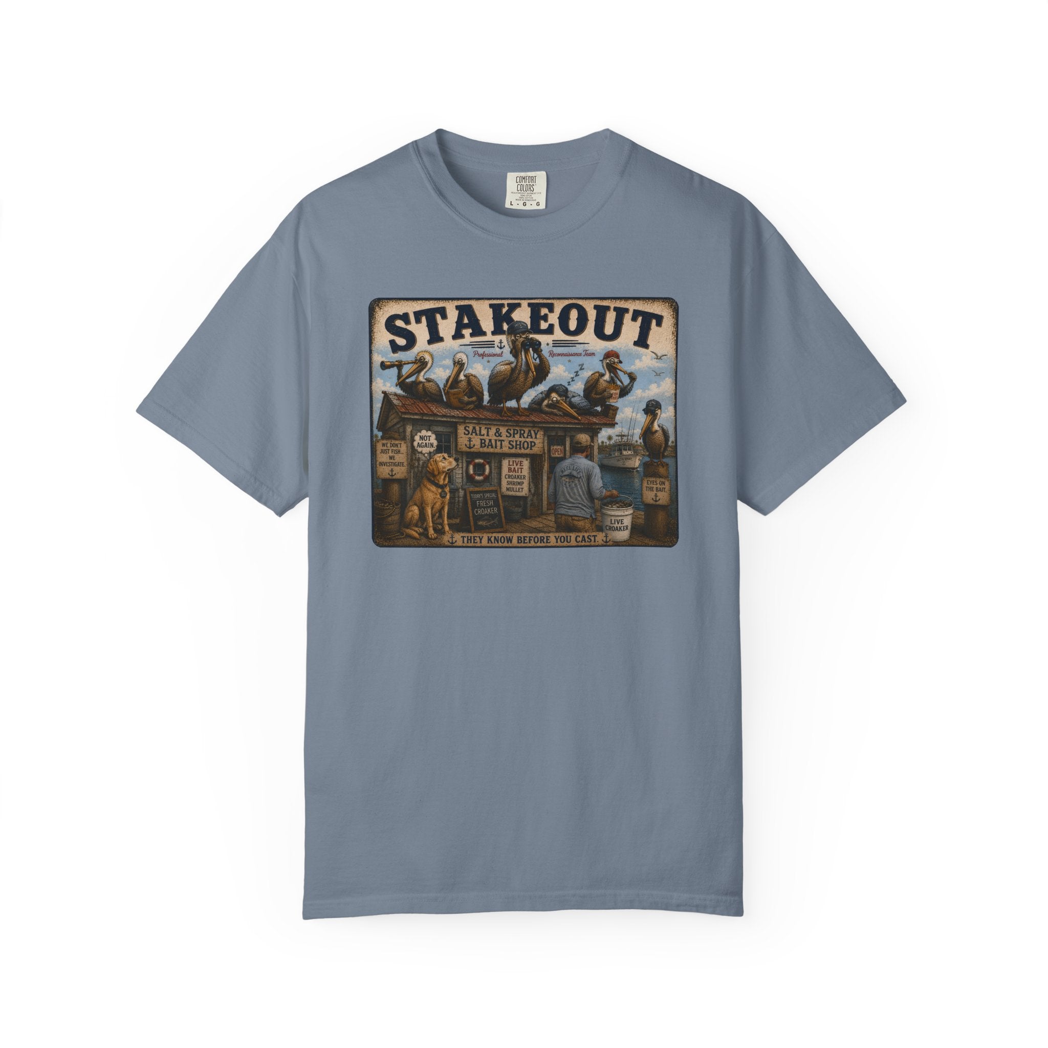 Stakeout Tee — Funny Pelican Bait Shop T-Shirt