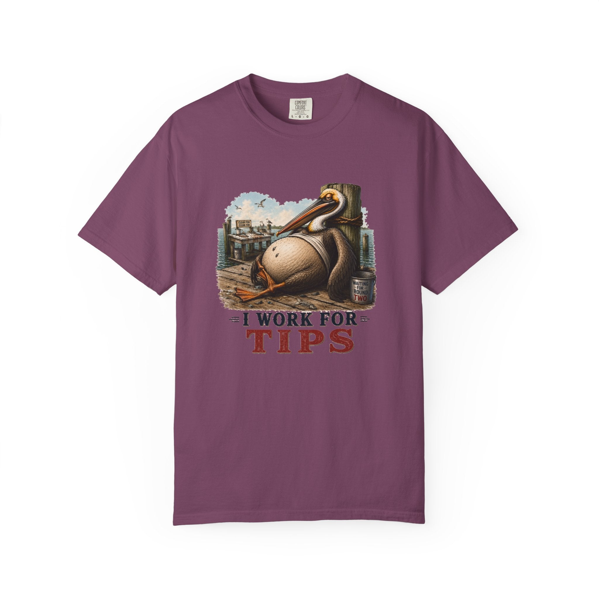 I Work For Tips Tee — Funny Pelican Dock Sign T-Shirt