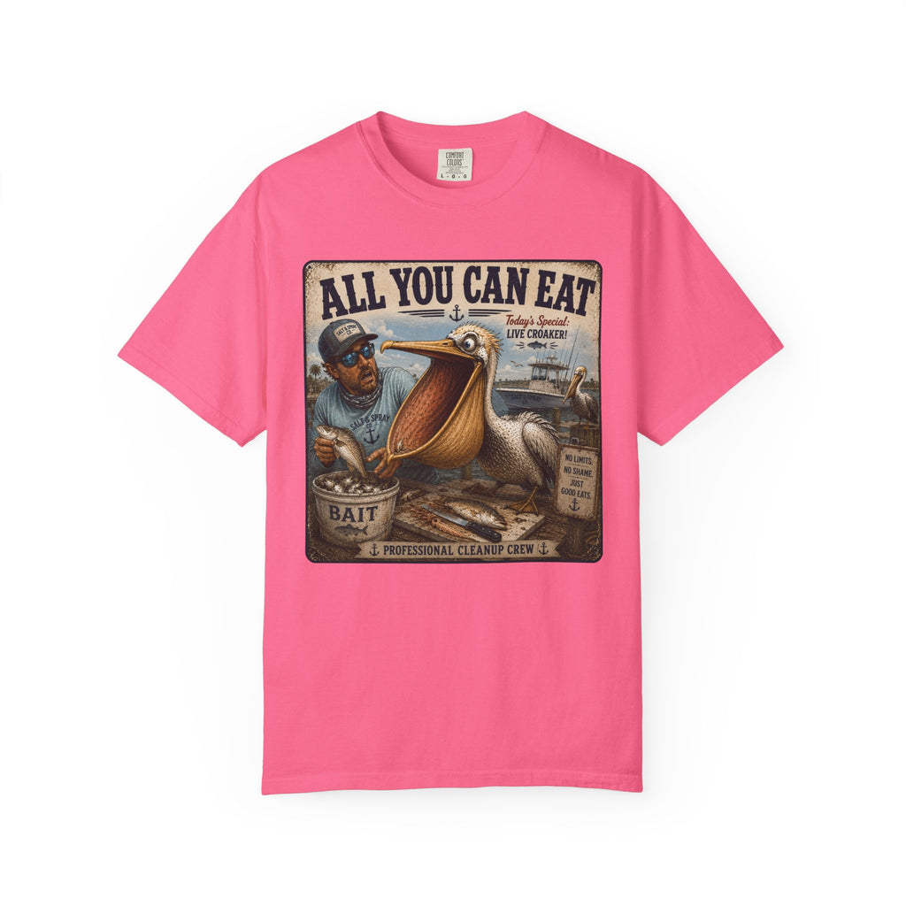 All You Can Eat Pelican T-Shirt — Funny Vintage Fishing Sign, Professional Cleanup Crew, Comfort Colors, Angler Gift, Unisex