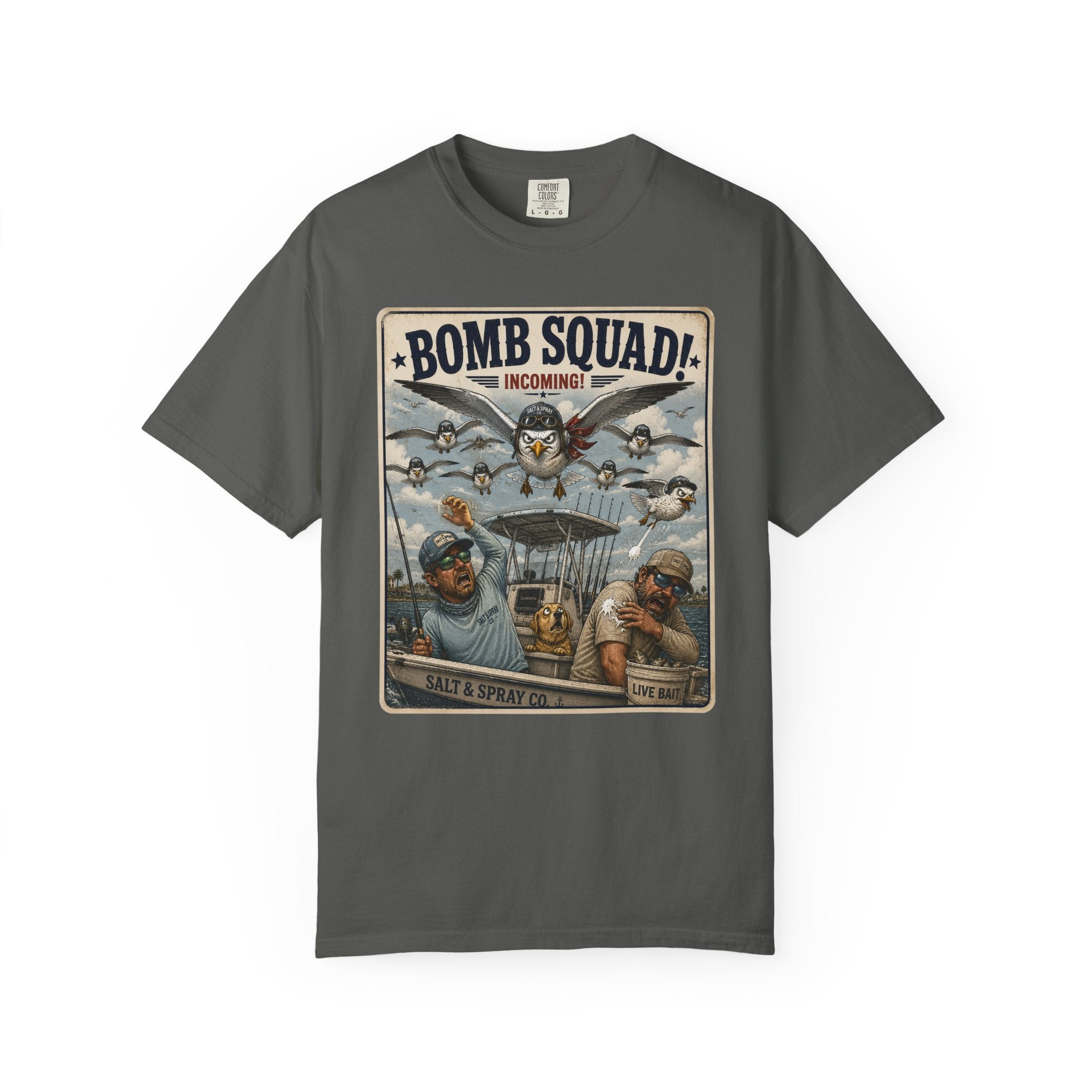 Bomb Squad Incoming Tee — Funny Seagull Fishing T-Shirt