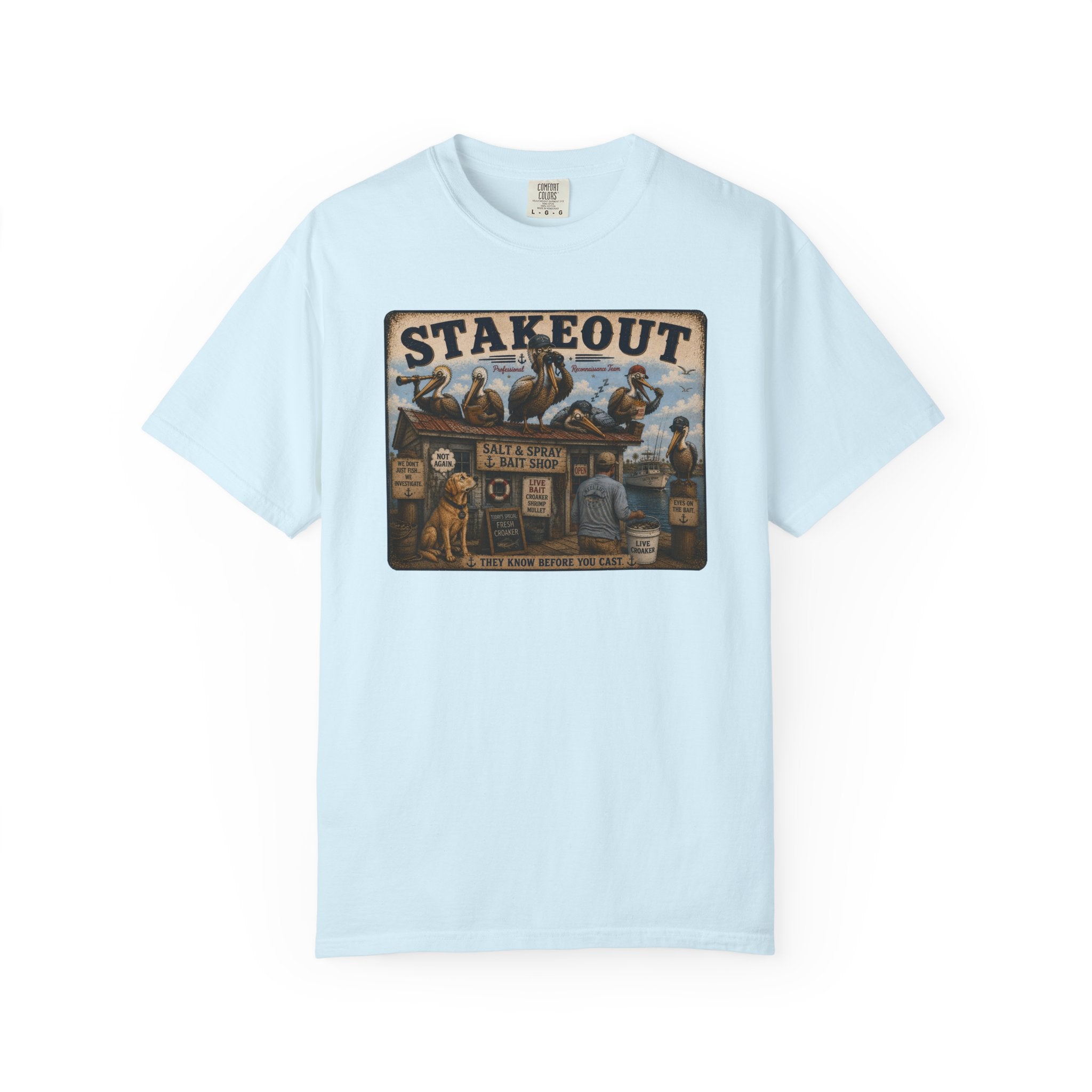 Stakeout Tee — Funny Pelican Bait Shop T-Shirt