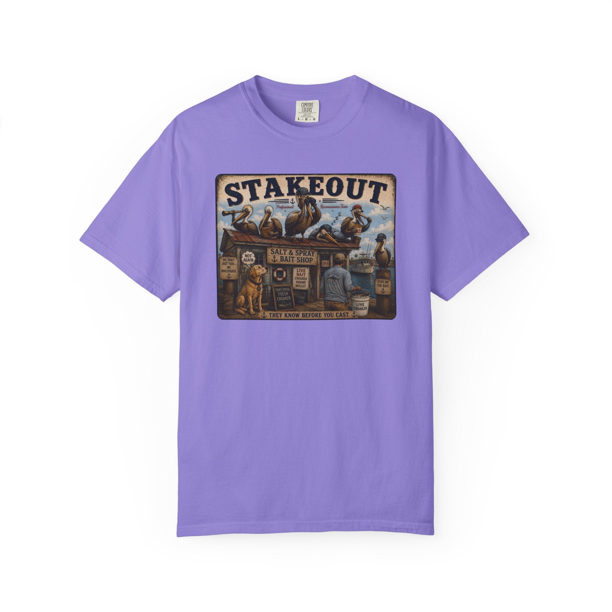 Stakeout Tee — Funny Pelican Bait Shop T-Shirt