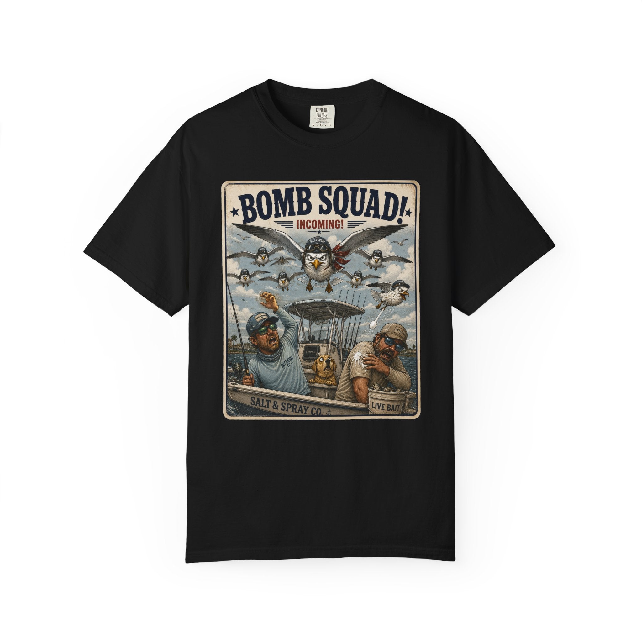 Bomb Squad Incoming Tee — Funny Seagull Fishing T-Shirt