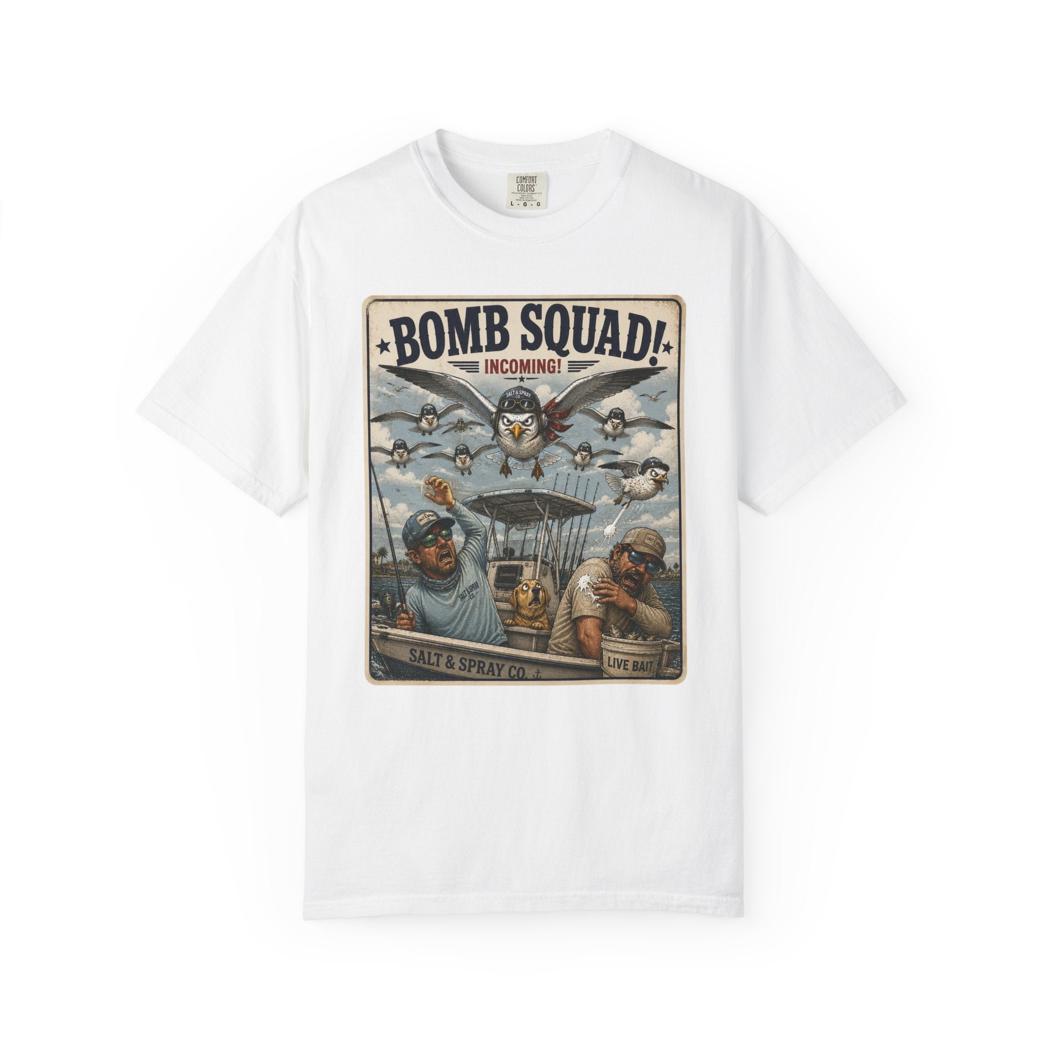 Bomb Squad Incoming Tee — Funny Seagull Fishing T-Shirt