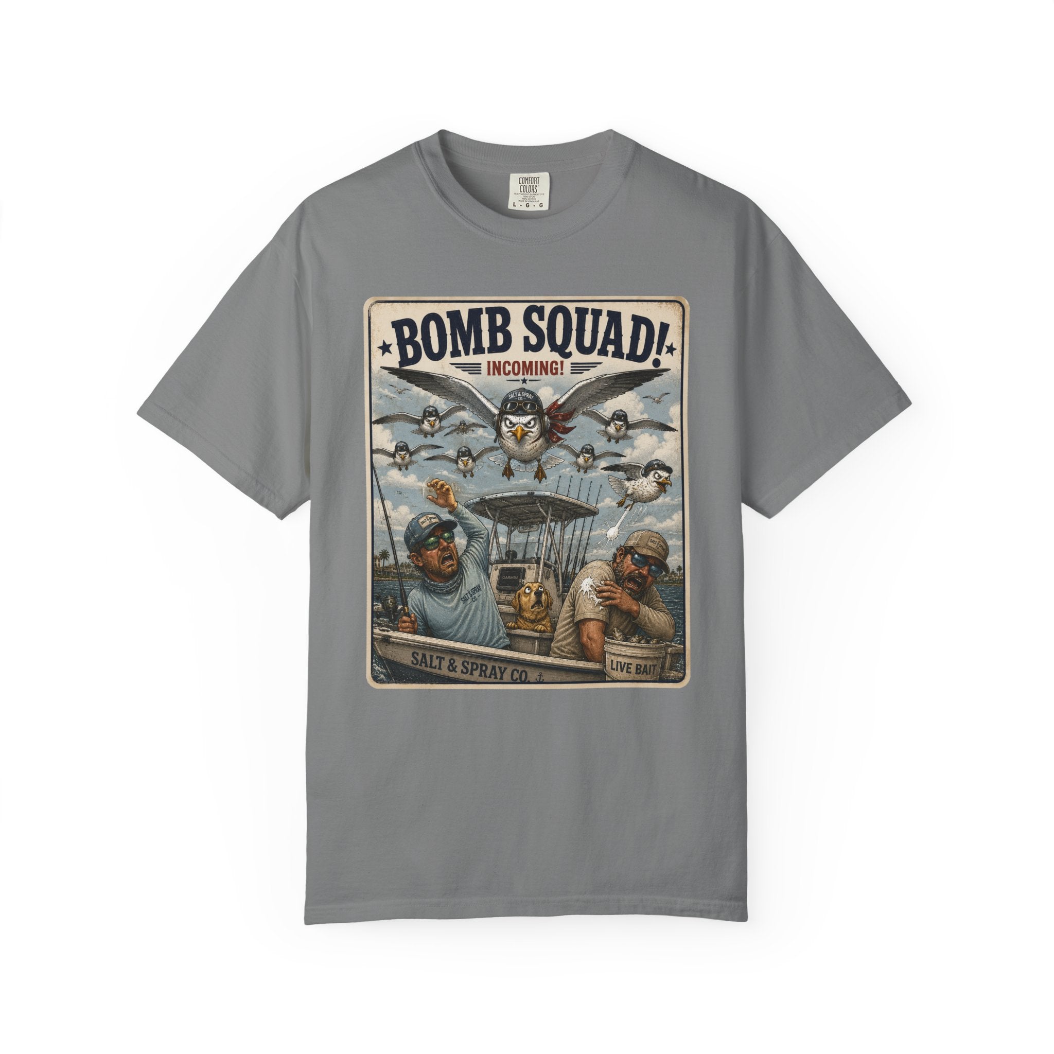 Bomb Squad Incoming Tee — Funny Seagull Fishing T-Shirt
