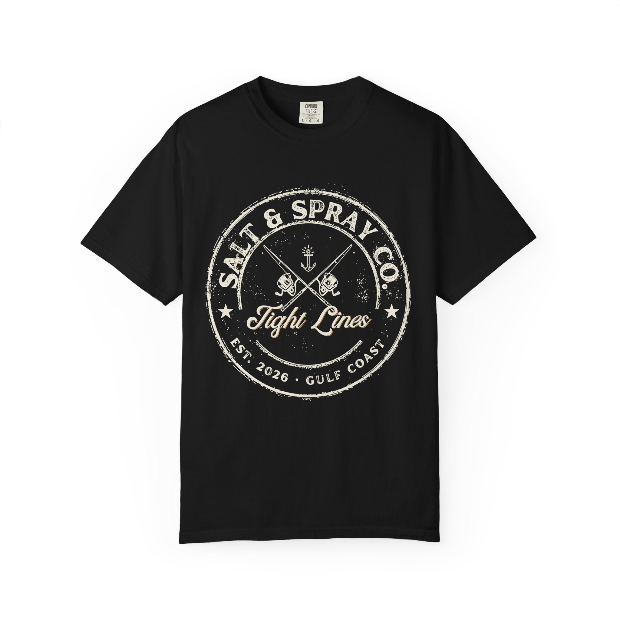 Tight Lines Badge Tee — Vintage Gulf Coast Fishing T-Shirt (Dark Colors)