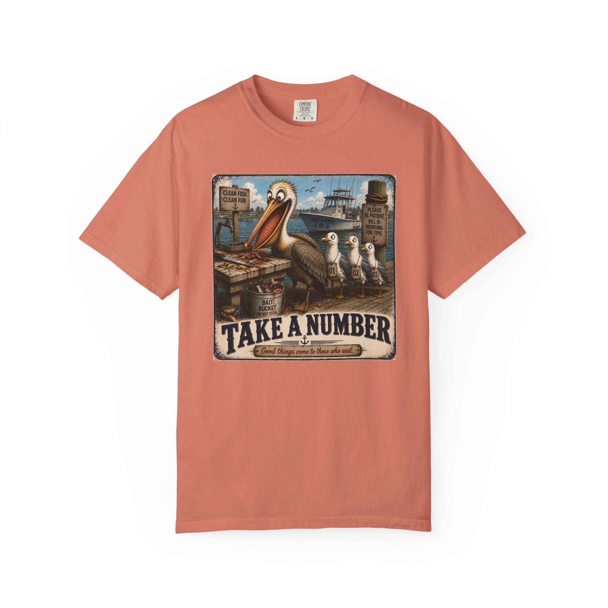 Take a Number Tee — Funny Pelican & Seagull Dock Sign T-Shirt