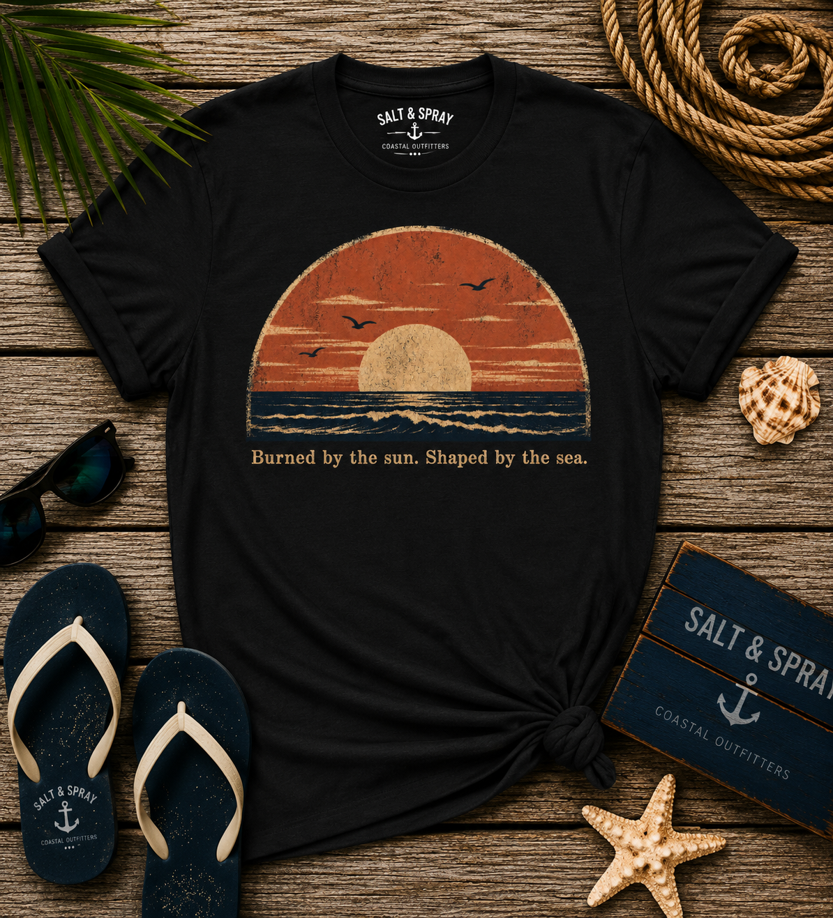 Burned by the Sun vintage coastal sunset graphic t-shirt
