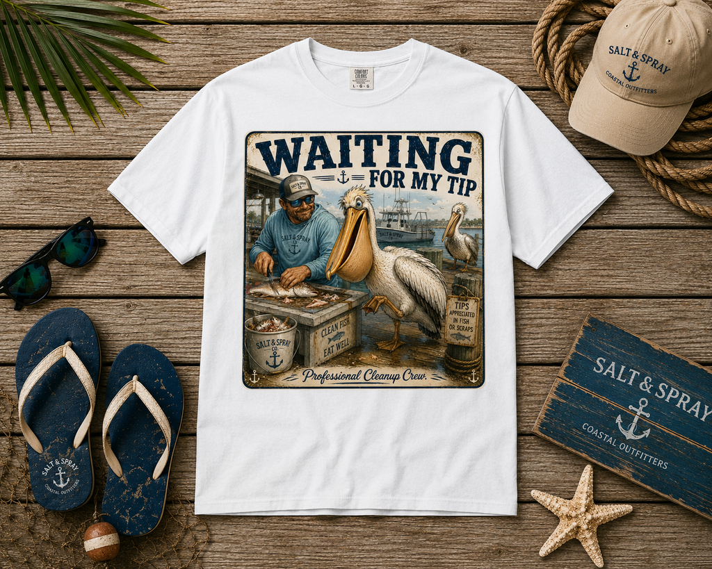 Waiting for My Tip funny pelican fishing t-shirt