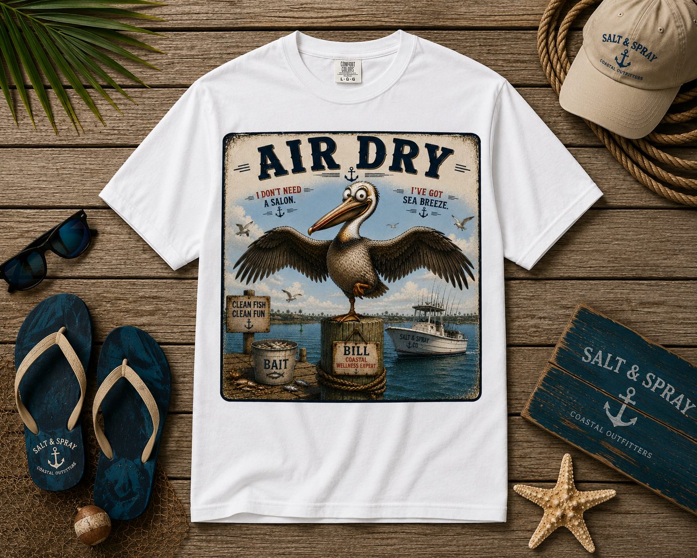 Air Dry funny pelican sea breeze humor t-shirt