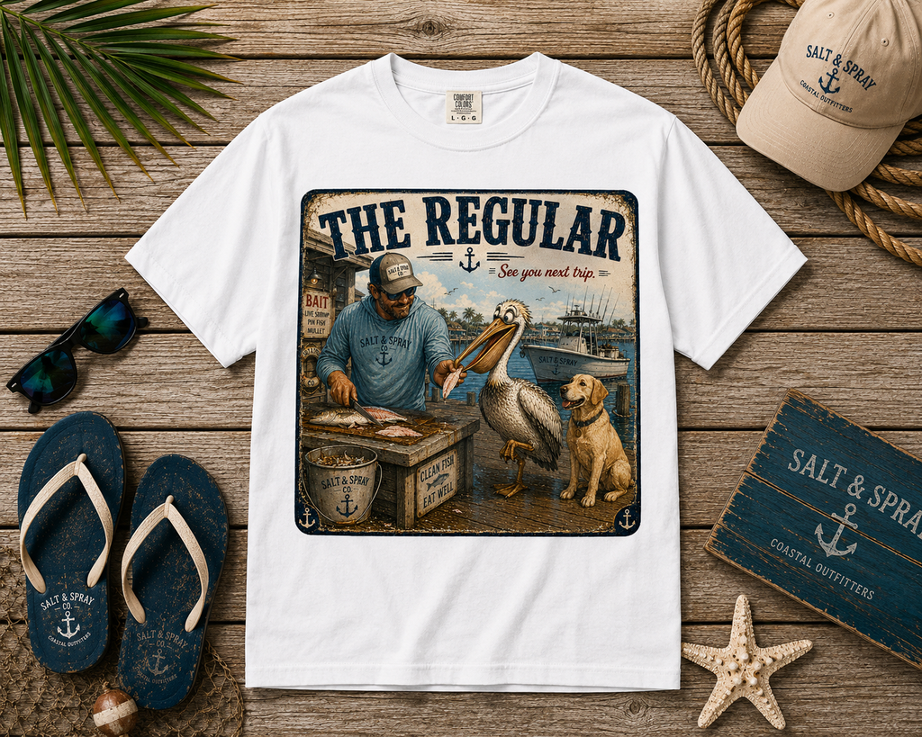 The Regular funny pelican and dog fishing t-shirt