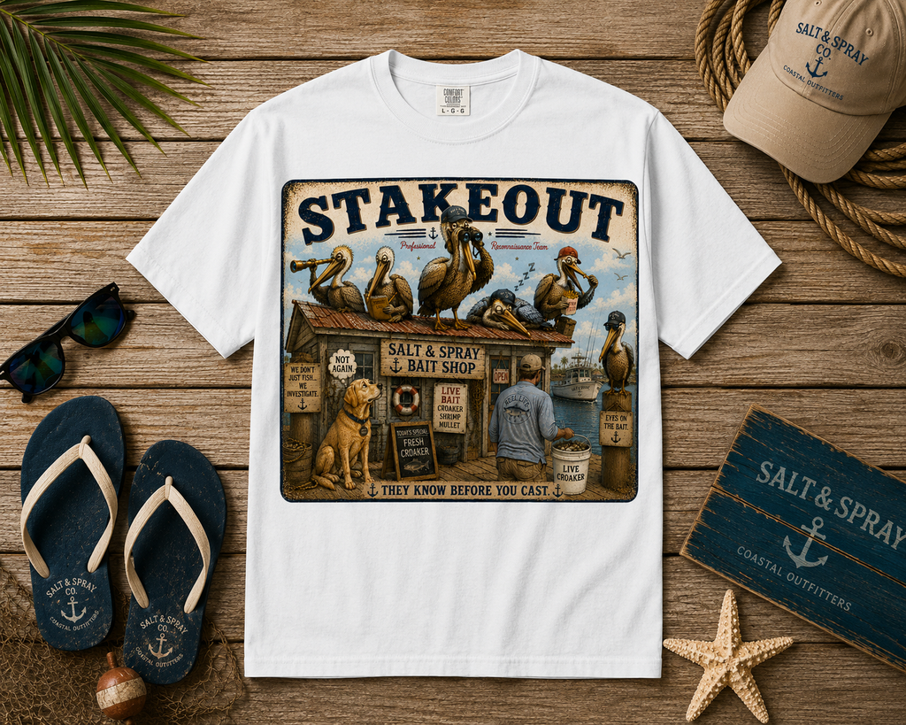 Stakeout funny pelican bait shop t-shirt