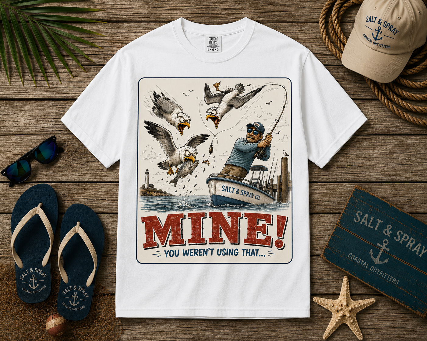 MINE funny seagull stealing fish t-shirt