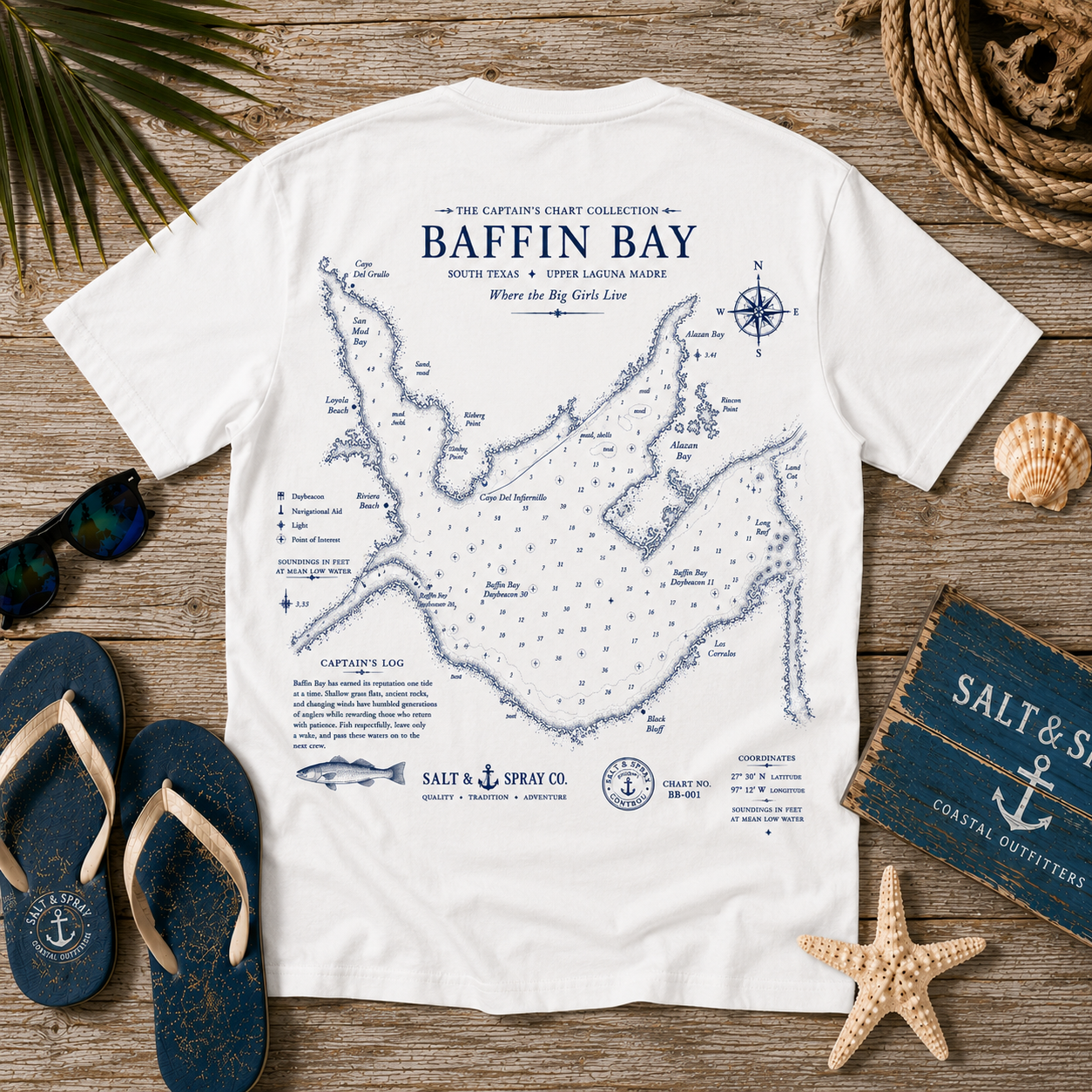 Baffin Bay vintage nautical chart t-shirt with navy print on white