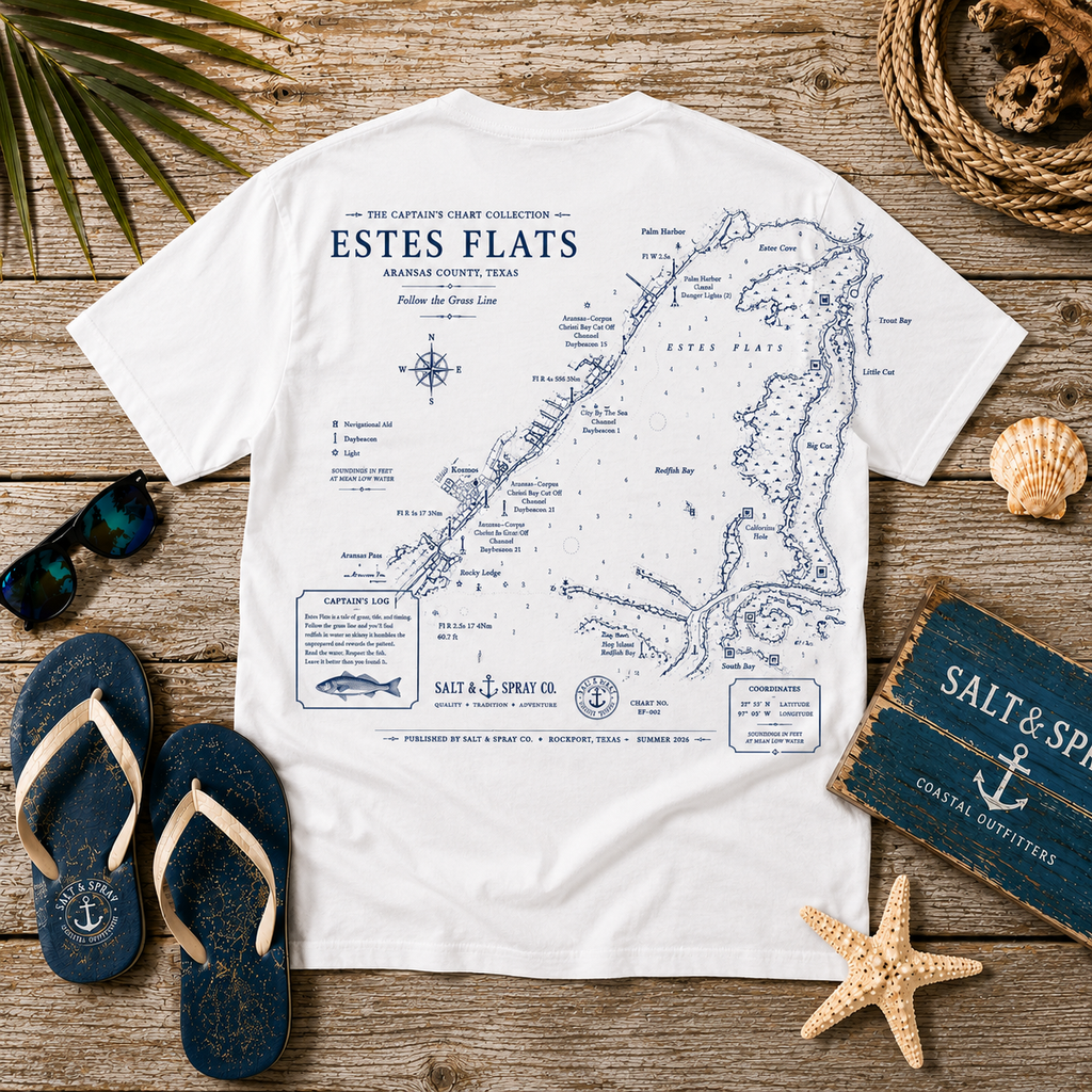 Estes Flats vintage nautical chart t-shirt with navy print on white