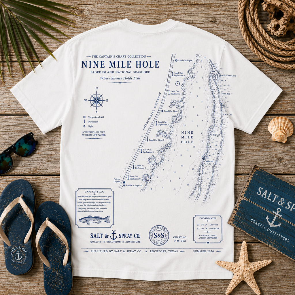 Nine Mile Hole vintage nautical chart t-shirt with navy print on white