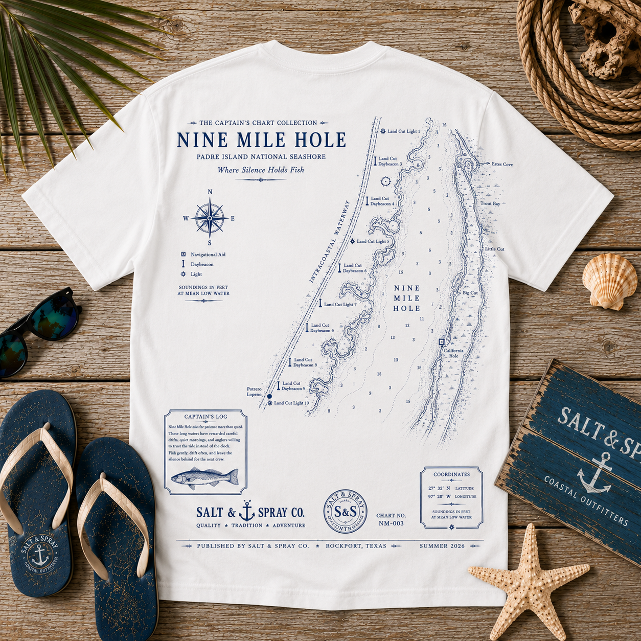 Nine Mile Hole vintage nautical chart t-shirt with navy print on white