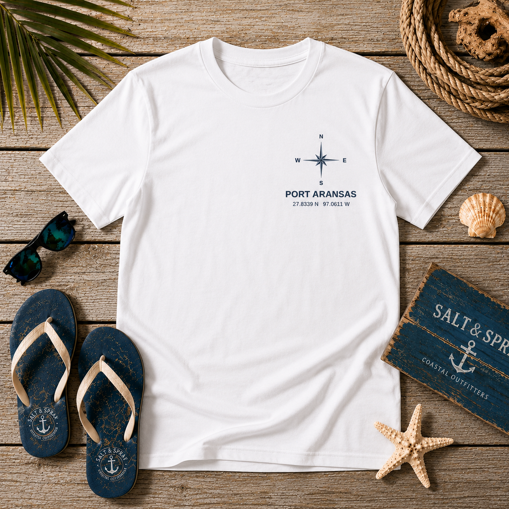 Port Aransas Coordinates Tee — Coastal GPS Location T-Shirt