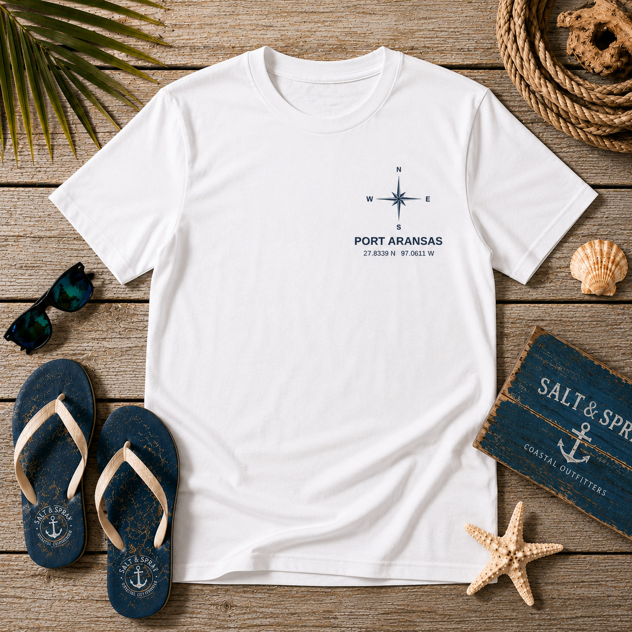 Port Aransas Coordinates Tee — Coastal GPS Location T-Shirt