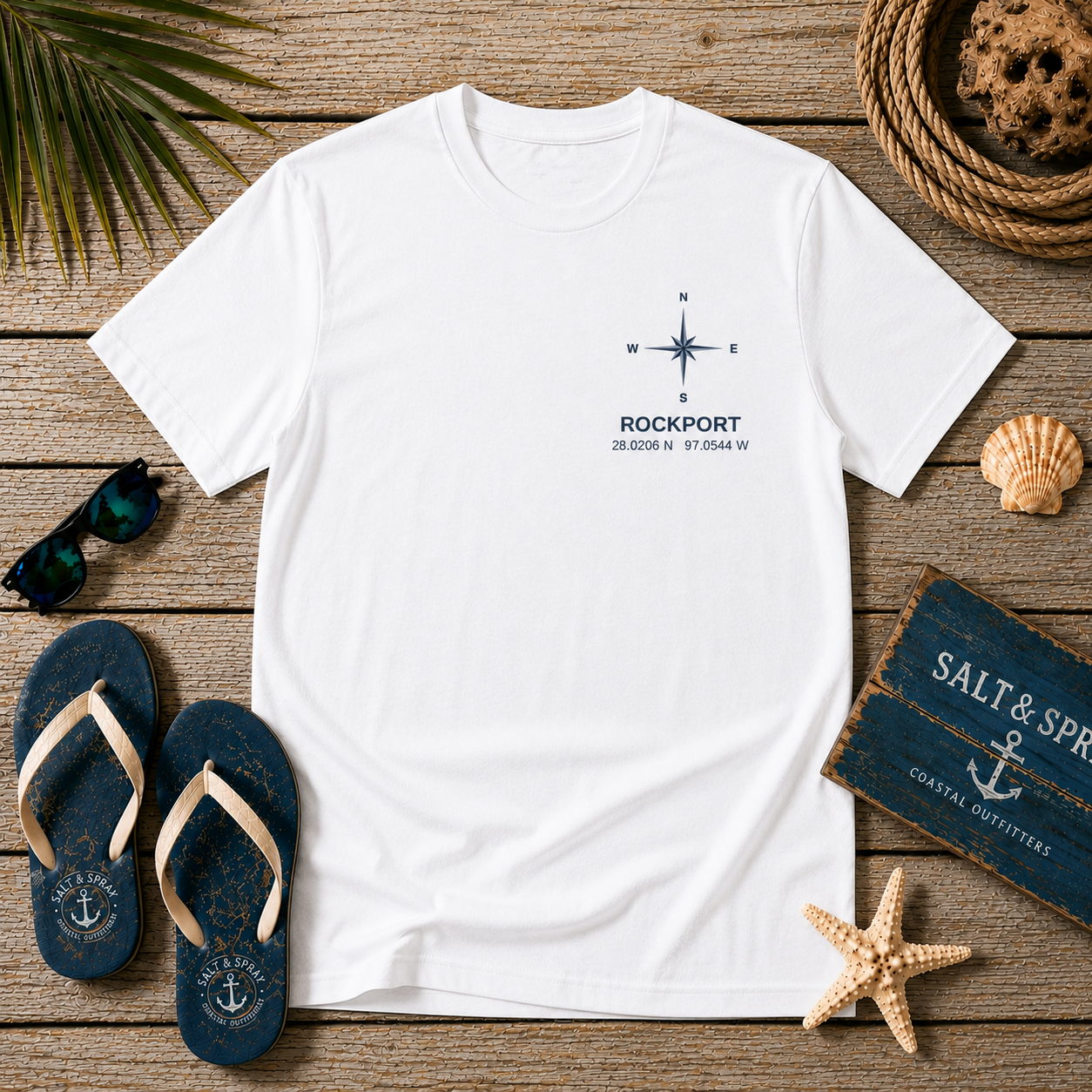 Rockport Coordinates Tee — Coastal GPS Location T-Shirt