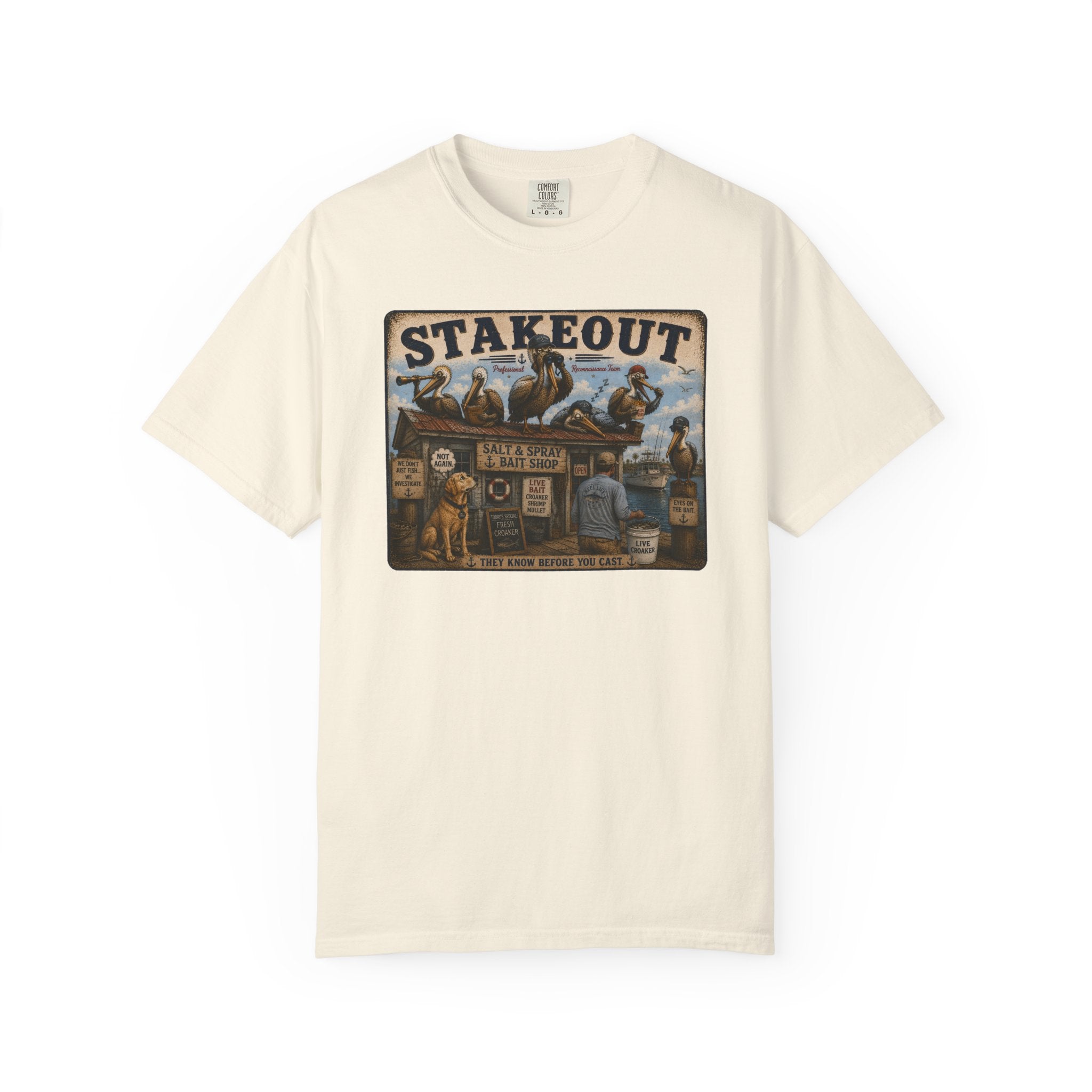 Stakeout Tee — Funny Pelican Bait Shop T-Shirt