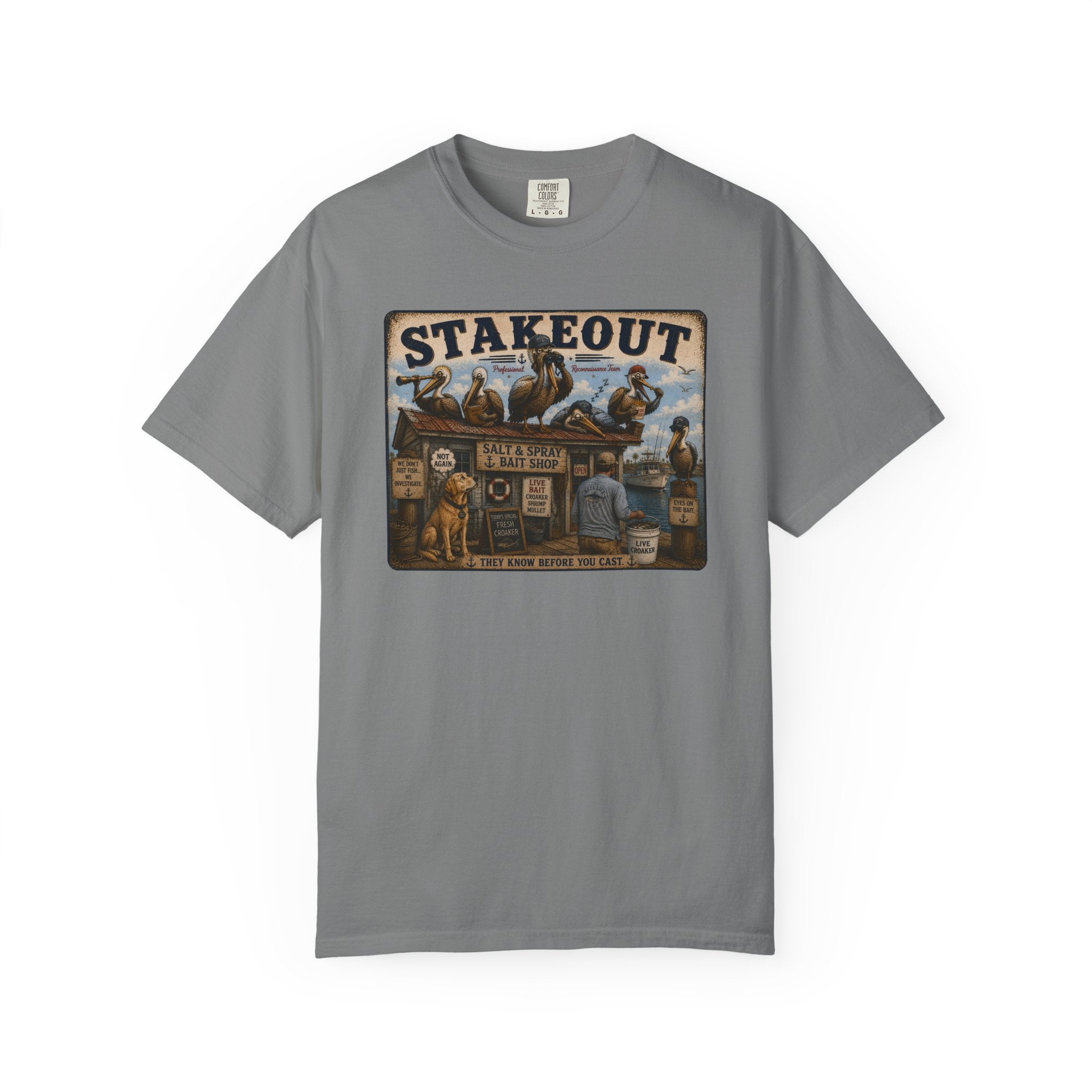 Stakeout Tee — Funny Pelican Bait Shop T-Shirt