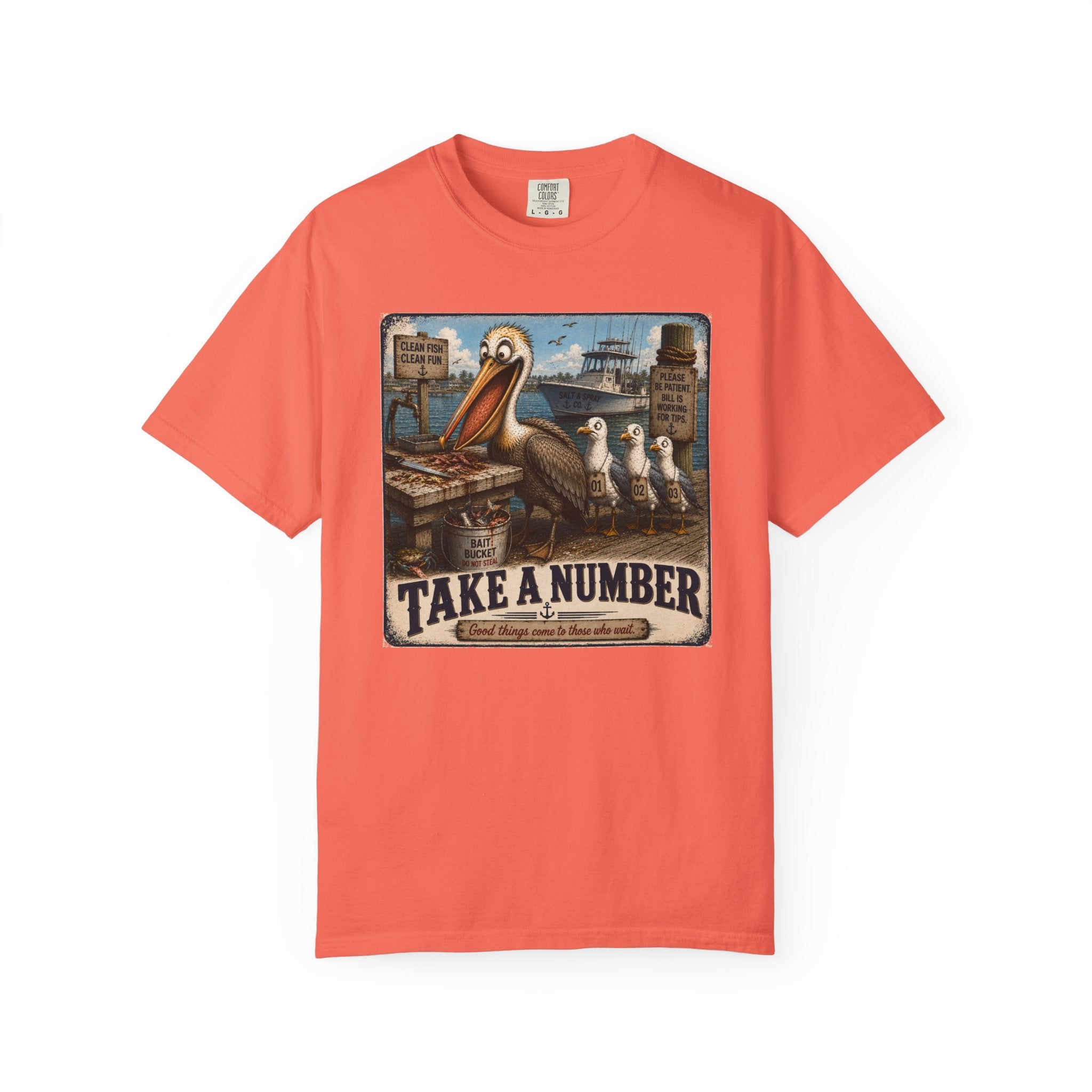 Take a Number Tee — Funny Pelican & Seagull Dock Sign T-Shirt