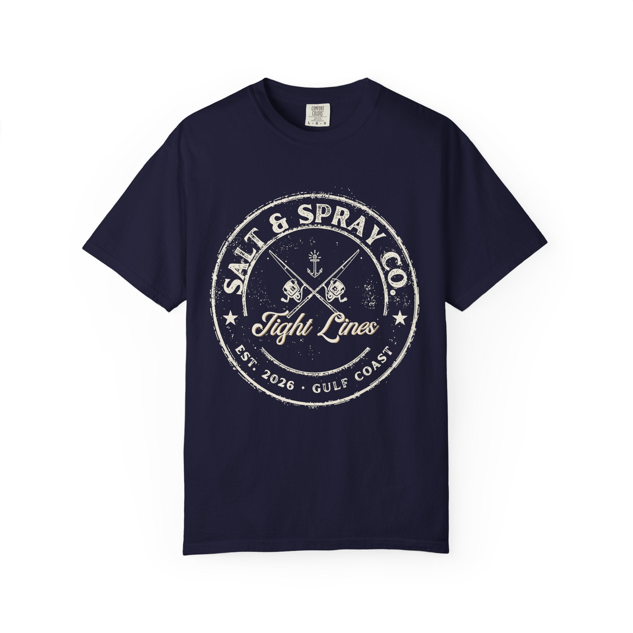 Tight Lines Badge Tee — Vintage Gulf Coast Fishing T-Shirt (Dark Colors)