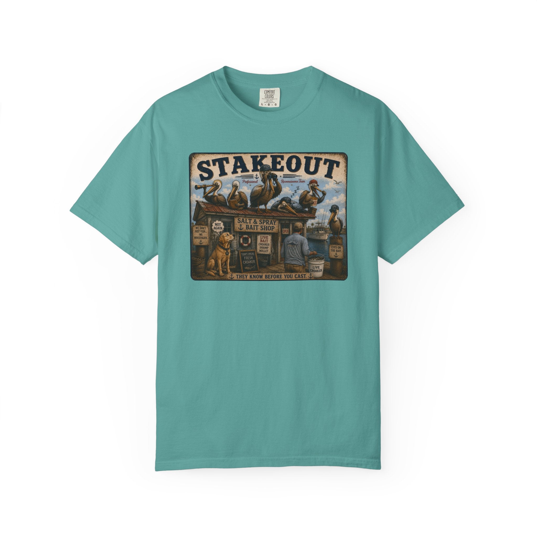 Stakeout Tee — Funny Pelican Bait Shop T-Shirt