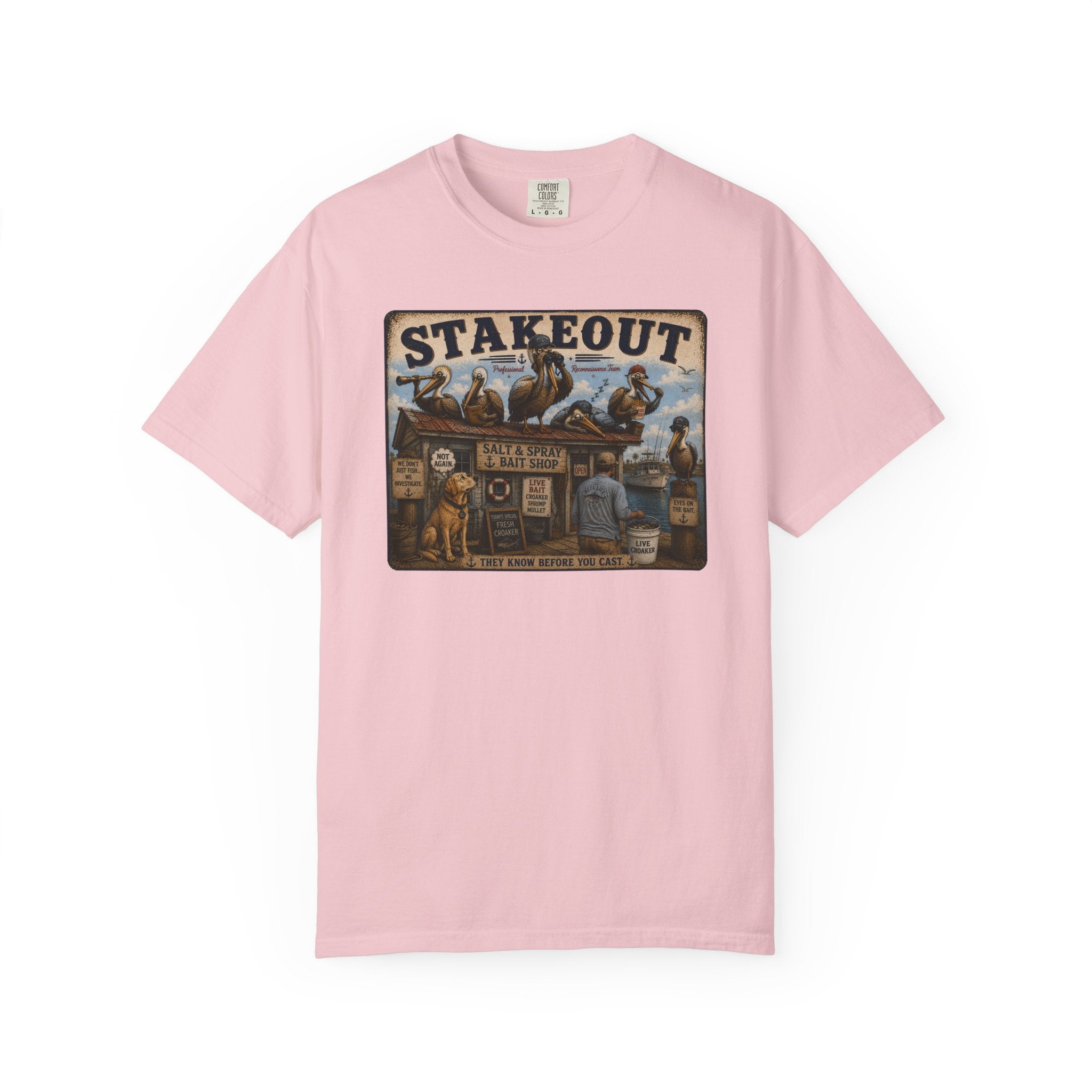 Stakeout Tee — Funny Pelican Bait Shop T-Shirt
