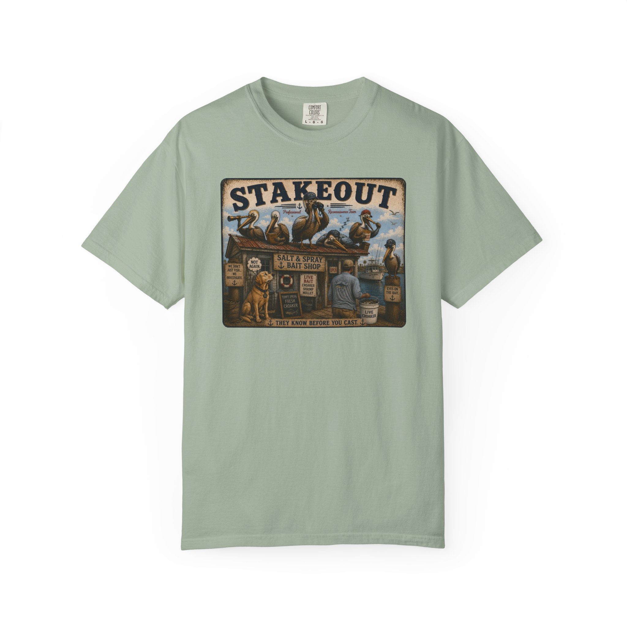 Stakeout Tee — Funny Pelican Bait Shop T-Shirt