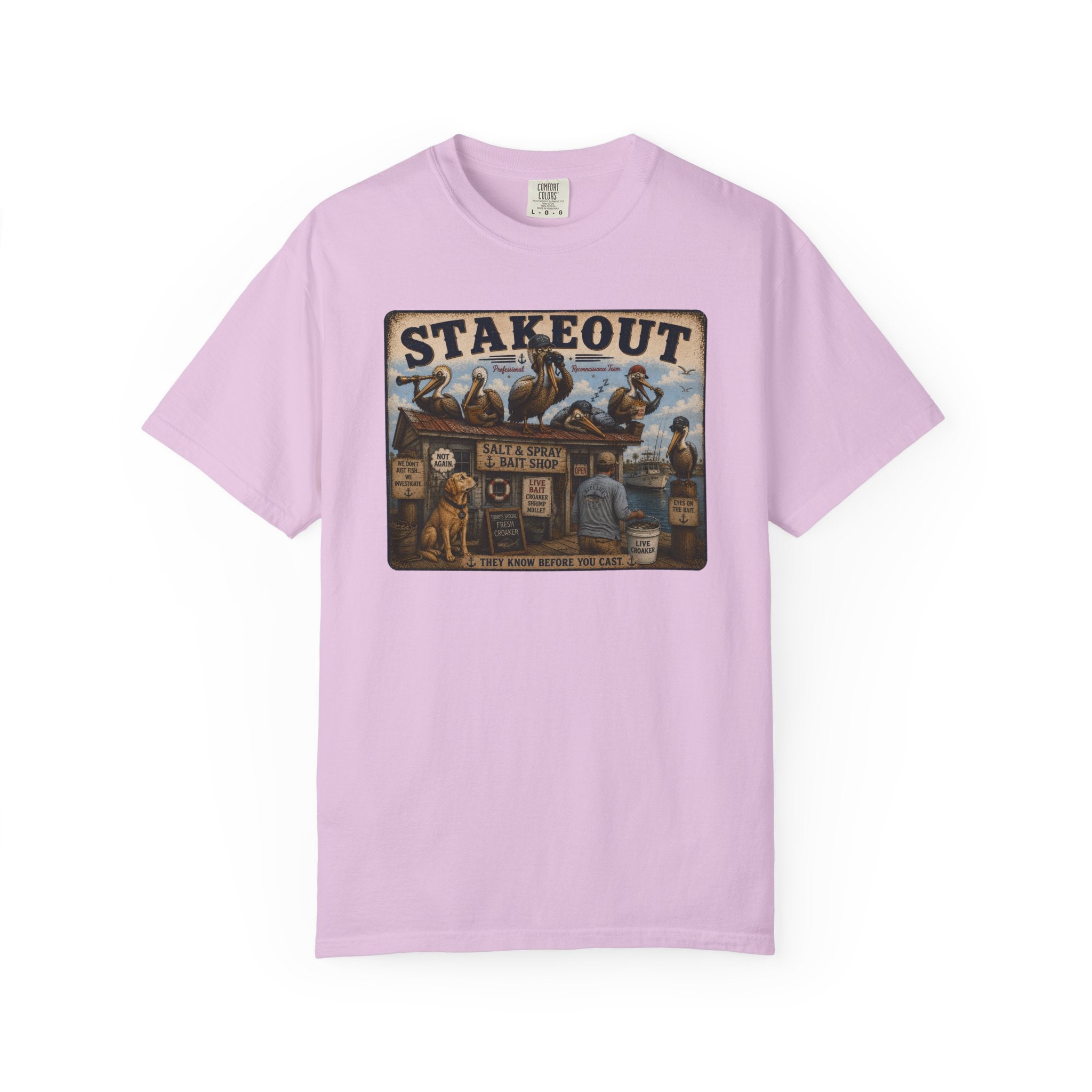 Stakeout Tee — Funny Pelican Bait Shop T-Shirt