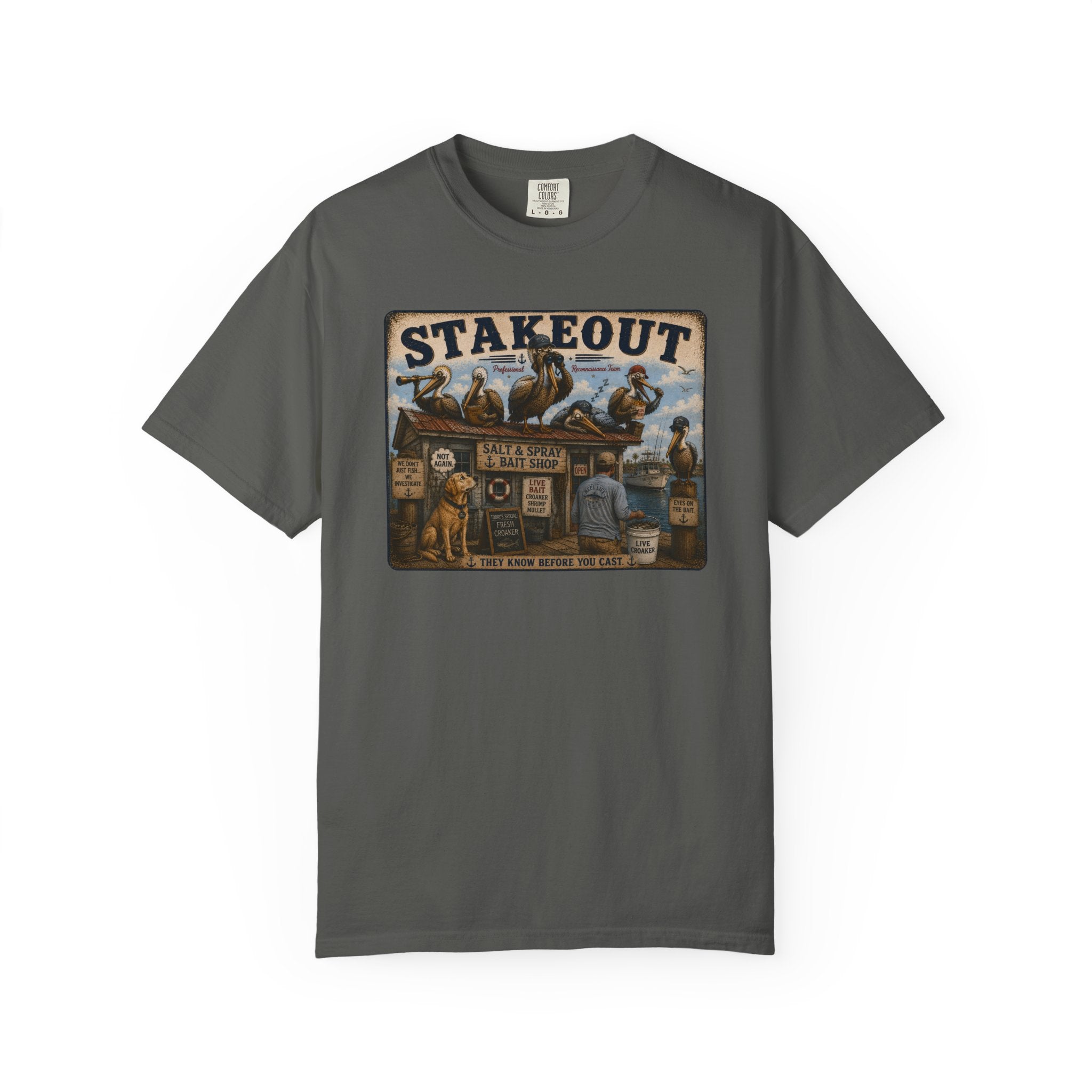 Stakeout Tee — Funny Pelican Bait Shop T-Shirt