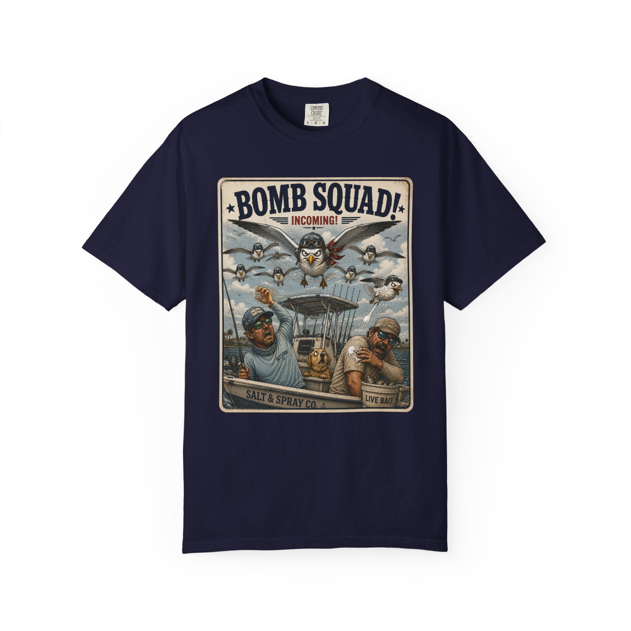 Bomb Squad Incoming Tee — Funny Seagull Fishing T-Shirt